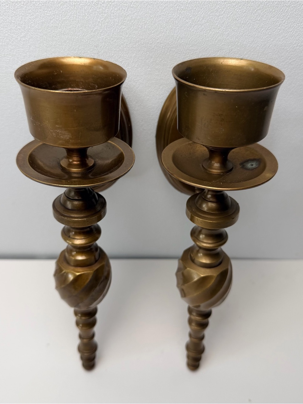 Vintage Solid Brass Pair/Set Wall Sconce Candle Holders Twist Swirl Elegant